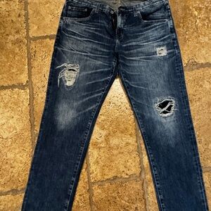 Women's Distressed Dark Blue Slim Jeans